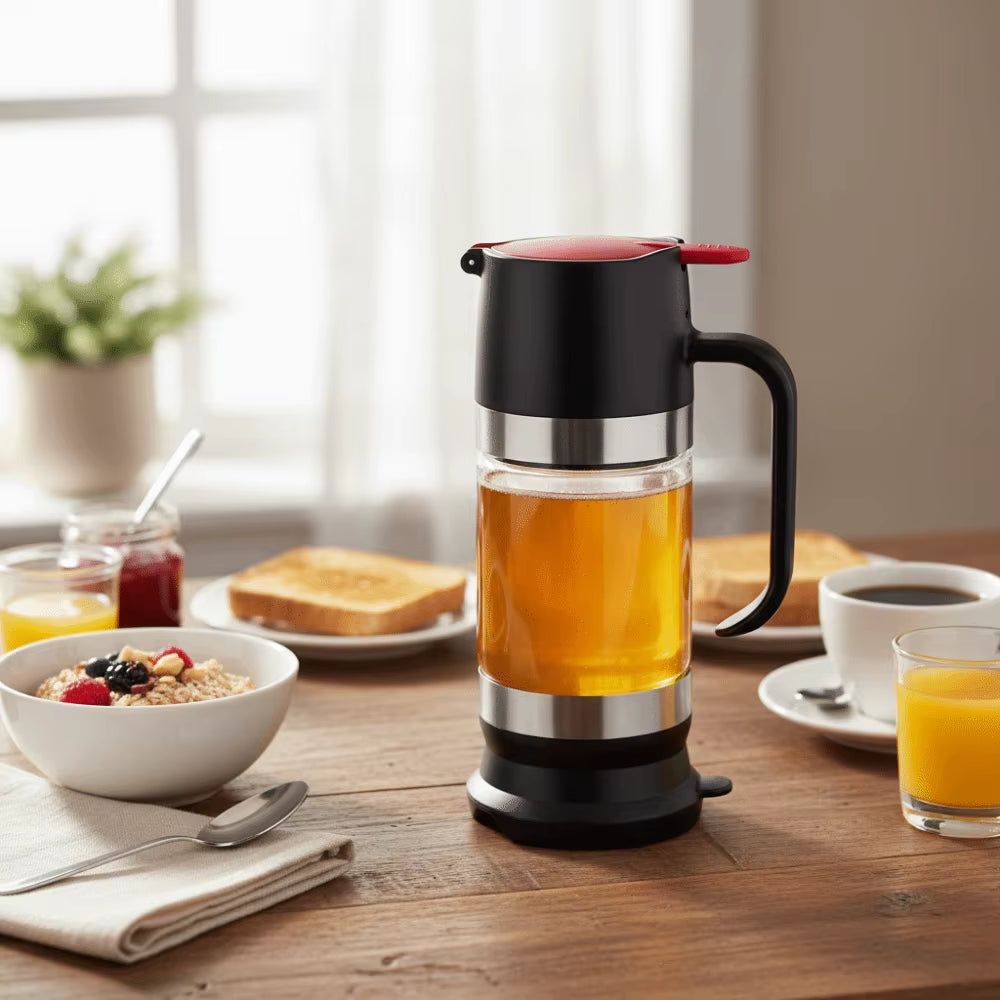 Durable 300 ML Glass Honey Dispenser with Handle Clear No Drip Honey Jar Leak-Proof Press Type Honeys Bottle Bread