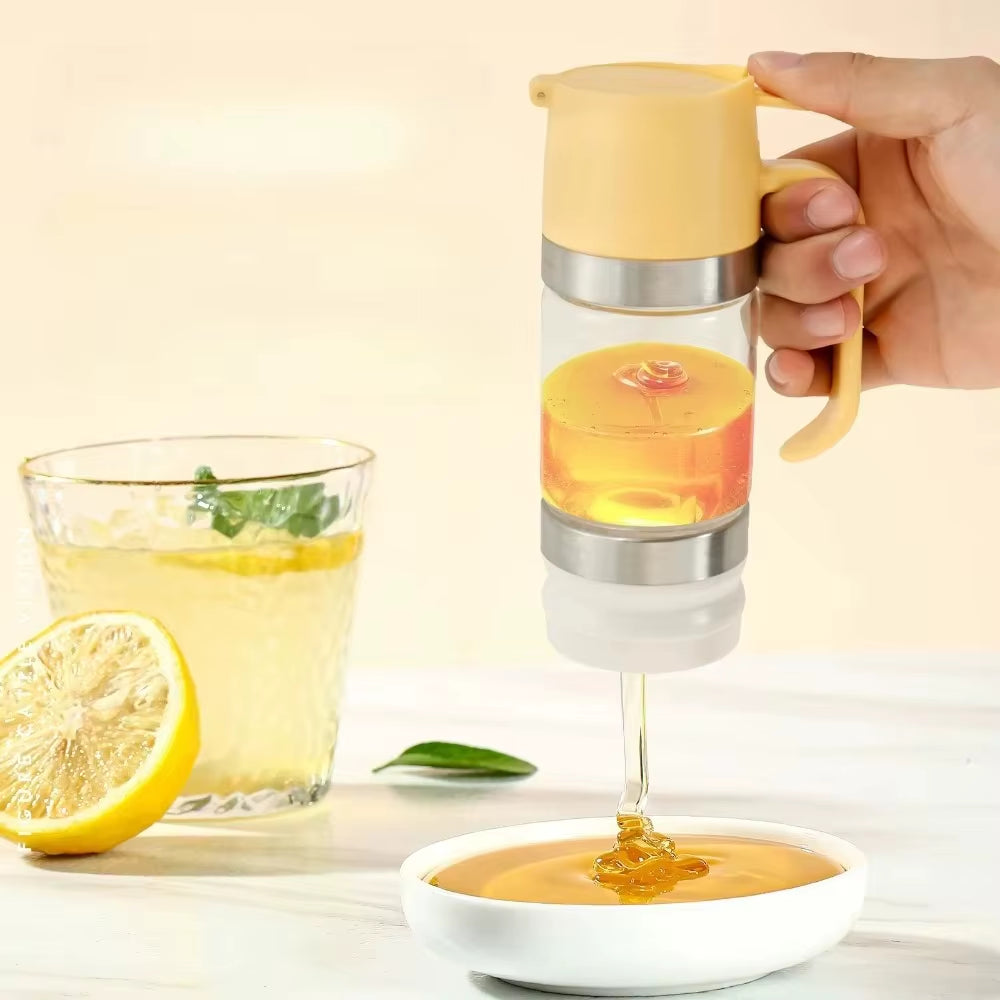 Durable 300 ML Glass Honey Dispenser with Handle Clear No Drip Honey Jar Leak-Proof Press Type Honeys Bottle Bread
