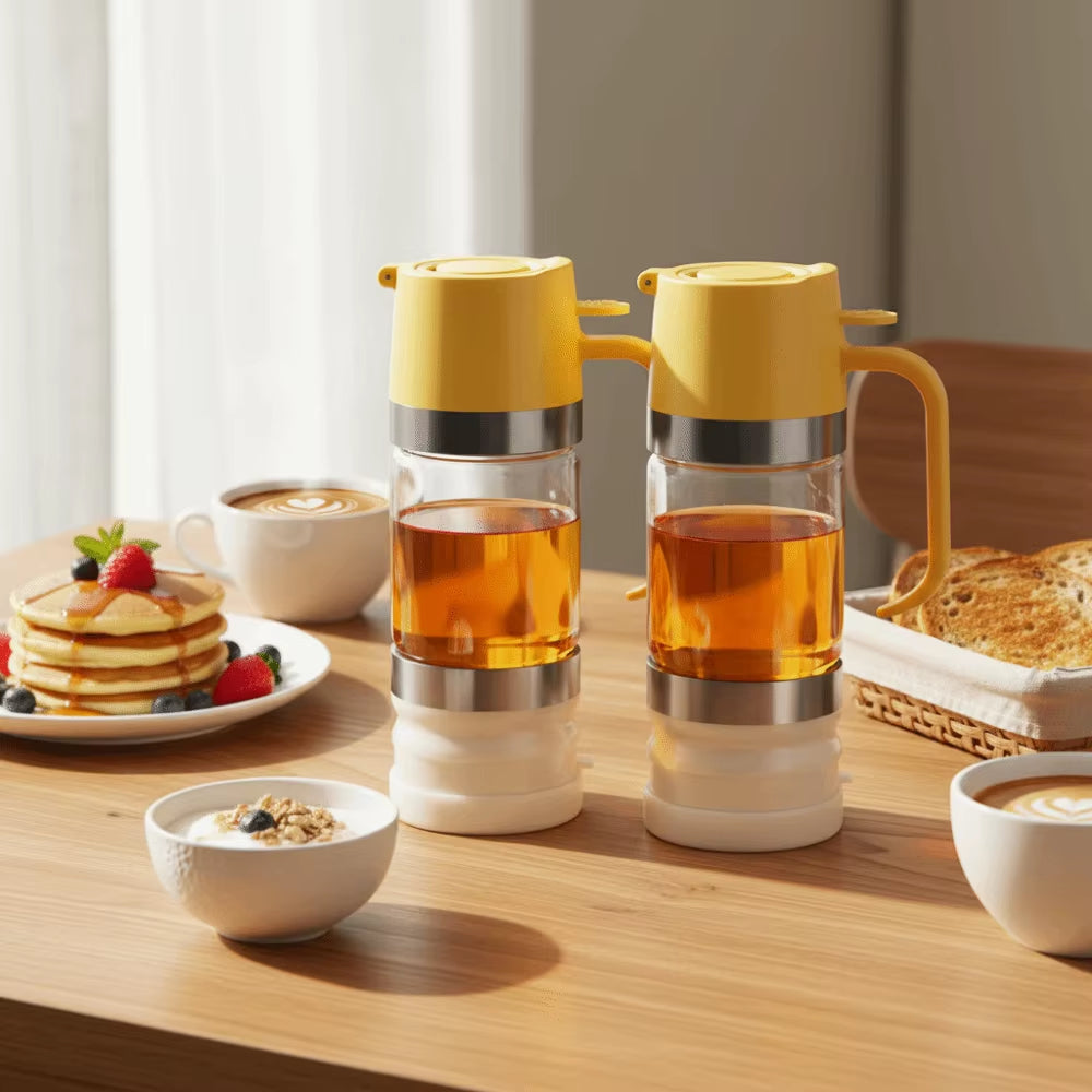 Durable 300 ML Glass Honey Dispenser with Handle Clear No Drip Honey Jar Leak-Proof Press Type Honeys Bottle Bread