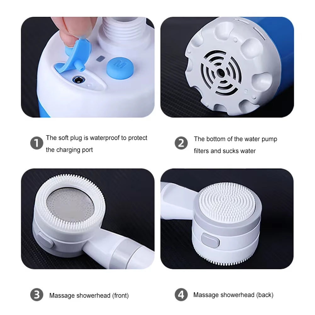 Portable Camping Shower Pump with Digital Display 4000Mah Upgraded Rechargeable Electric Shower Pump Camping Beach Dormitory