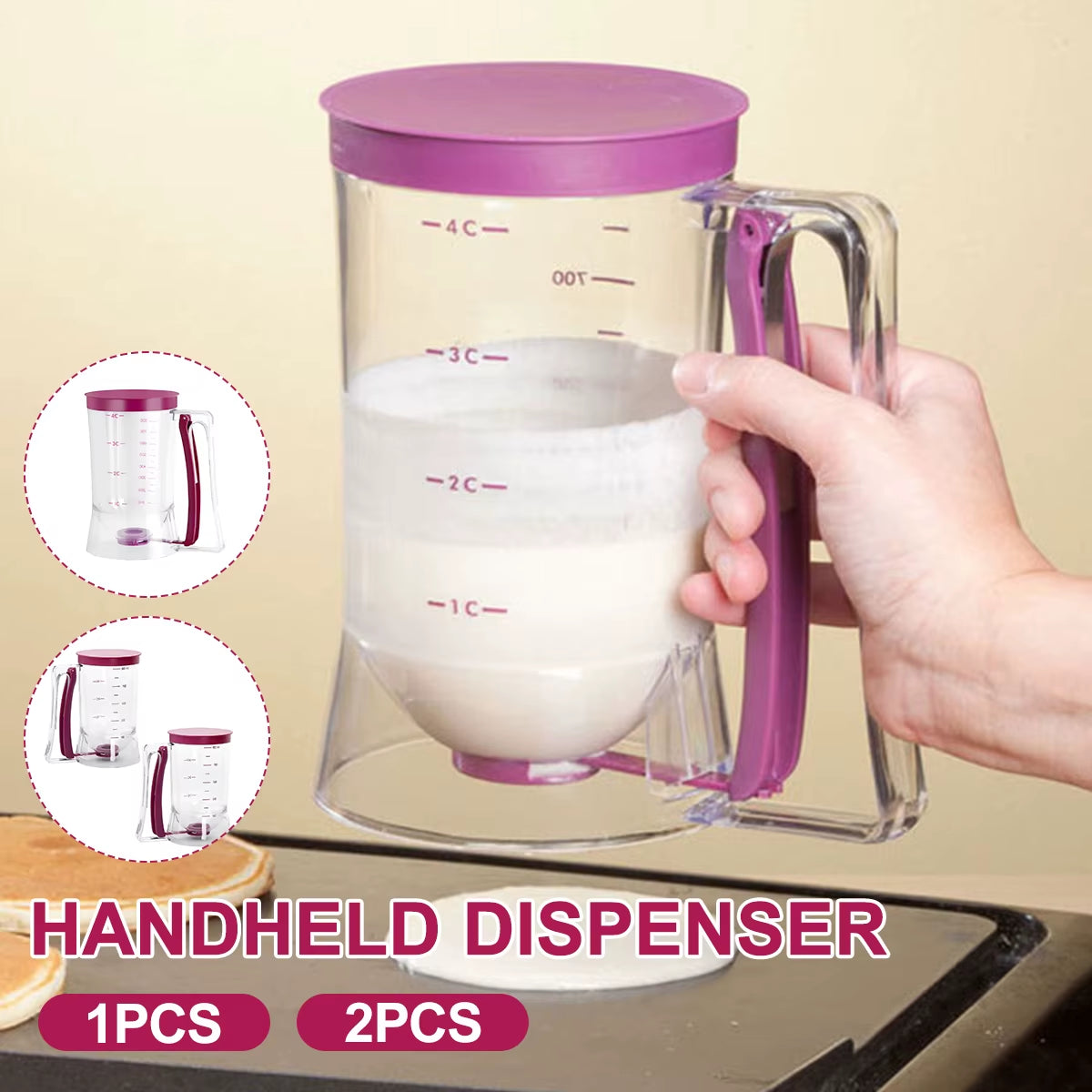 Batter Dispenser Hand-Held Graduated Funnel Pastry Dough Dispensador Tools for Pancake Cupcakes Waffles Batter Kitchen Supplies