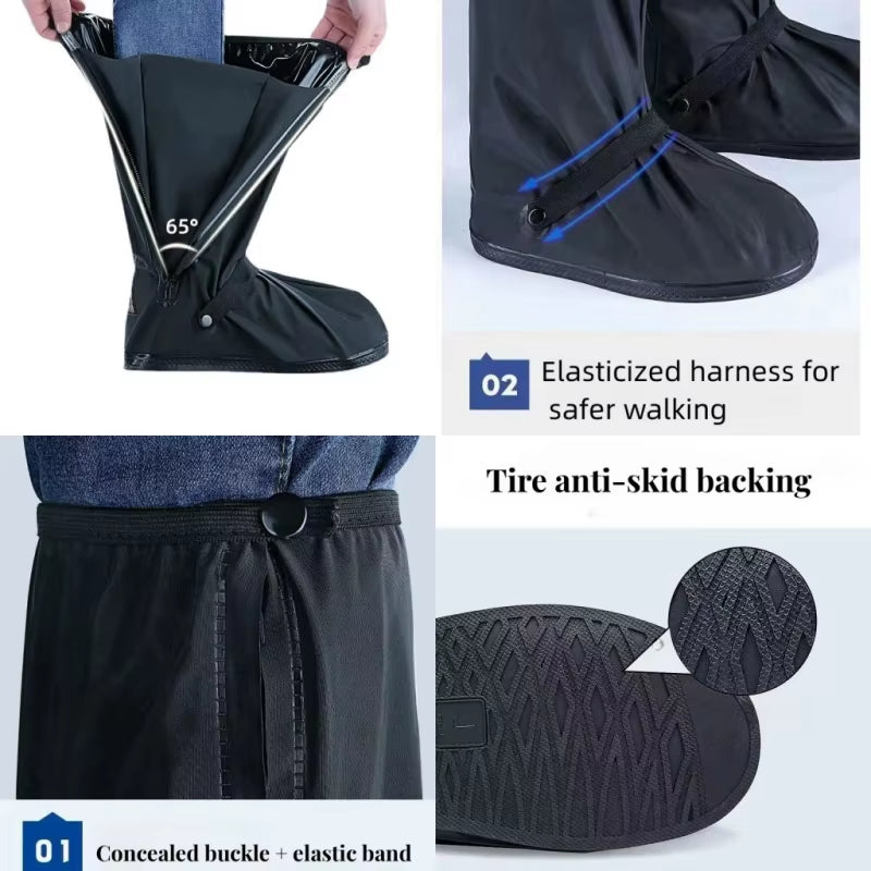 S-XXL Reusable Motorcycle Bike Rain Shoes Cover Anti-Slip Boot Pants Covers Unisex Cycling Shoes Protectors for Rainy Snowy Day